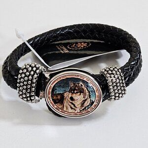 Copper Reflections Timber Wolf Bracelet Copper Metal Leather Native Art Unique
